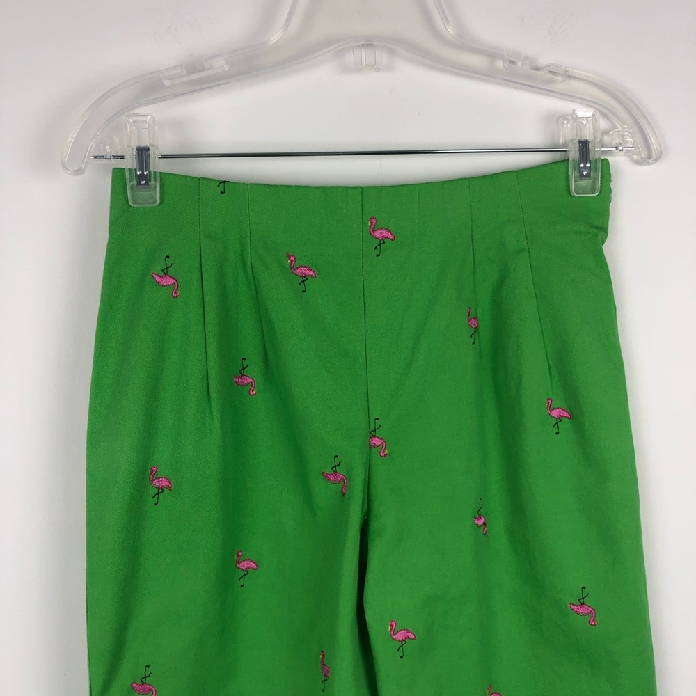 Briggs Pink Flamingo Embroidered Green Capri Pants - Picture 3 of 13